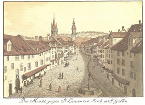 The Market towards St. Laurenzen Church in St. Gallen by Johann Conrad Mayr